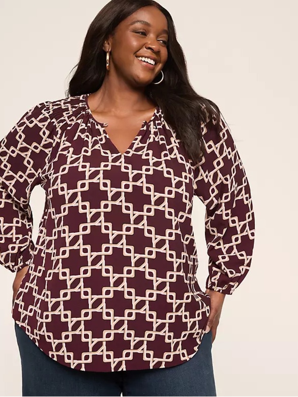 Lane Bryant Smocked-Shoulder Blouse 14/16